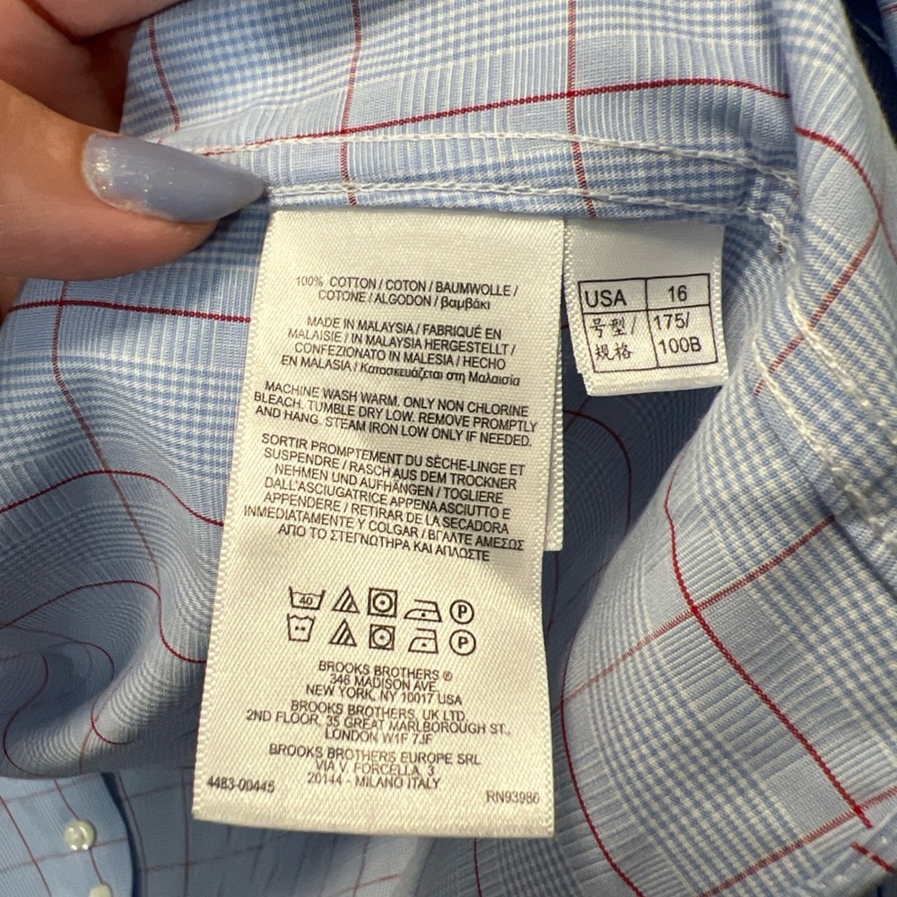Brooks Brothers Mens 16-4/5 Blue Red Check 100% Cotton Non-Iron Dress Shirt - Picture 4 of 7